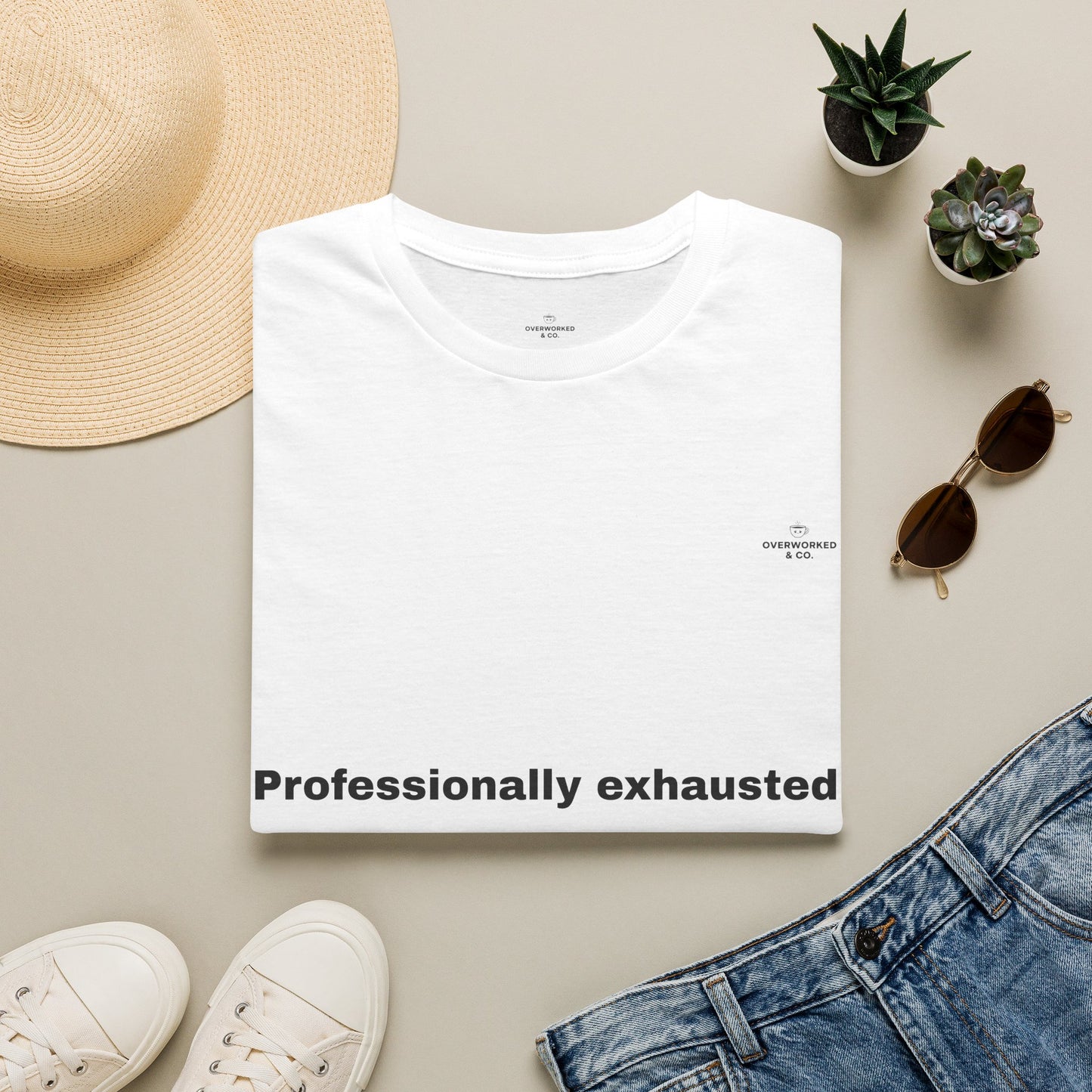 Professionally Exhausted Tee – Funny Work Burnout T-Shirt