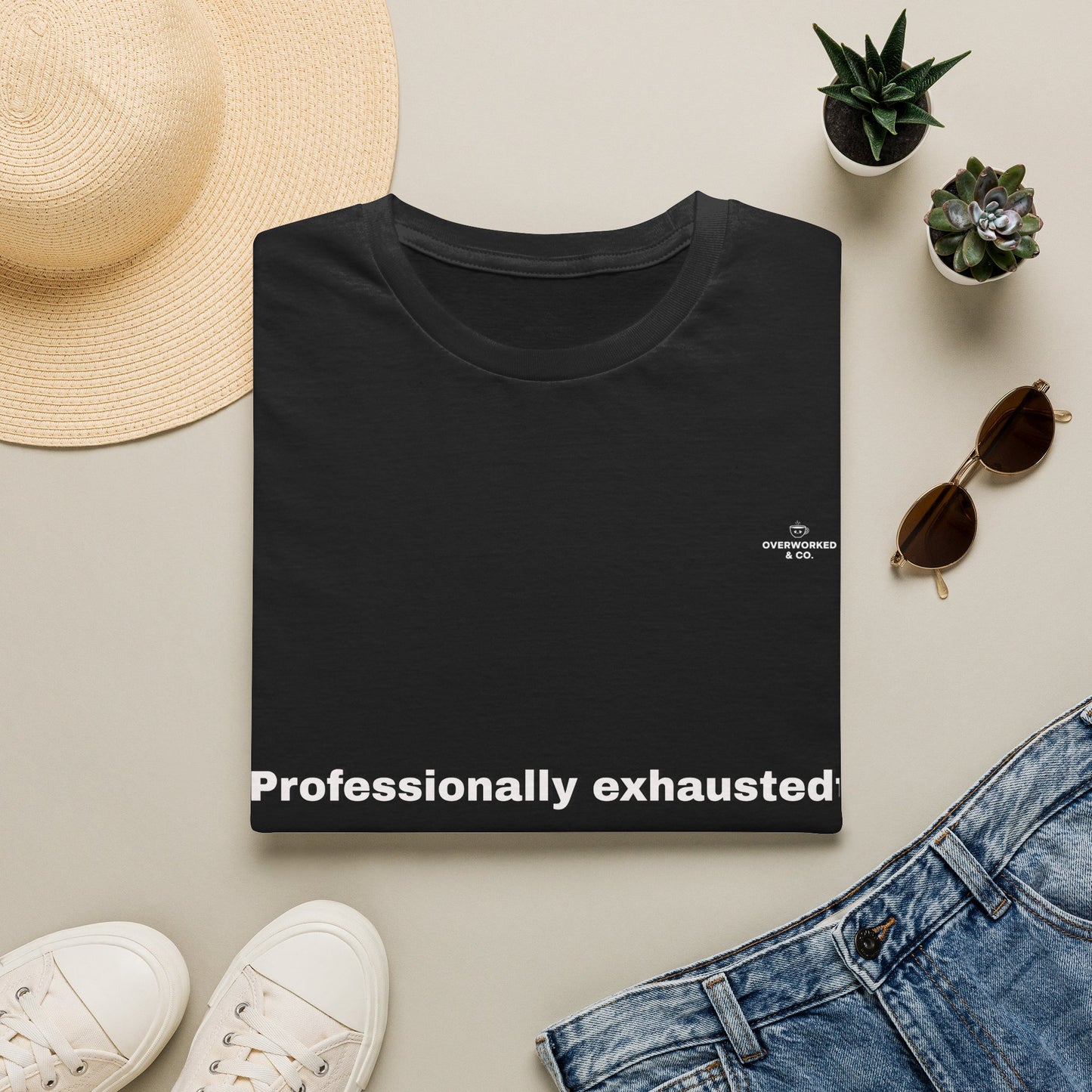 Professionally Exhausted Tee – Funny Work Burnout T-Shirt