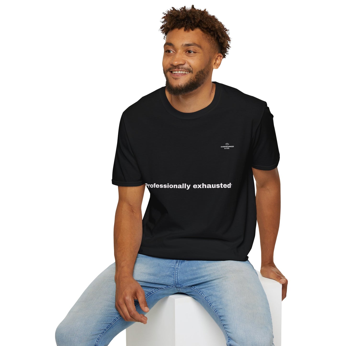 Professionally Exhausted Tee – Funny Work Burnout T-Shirt