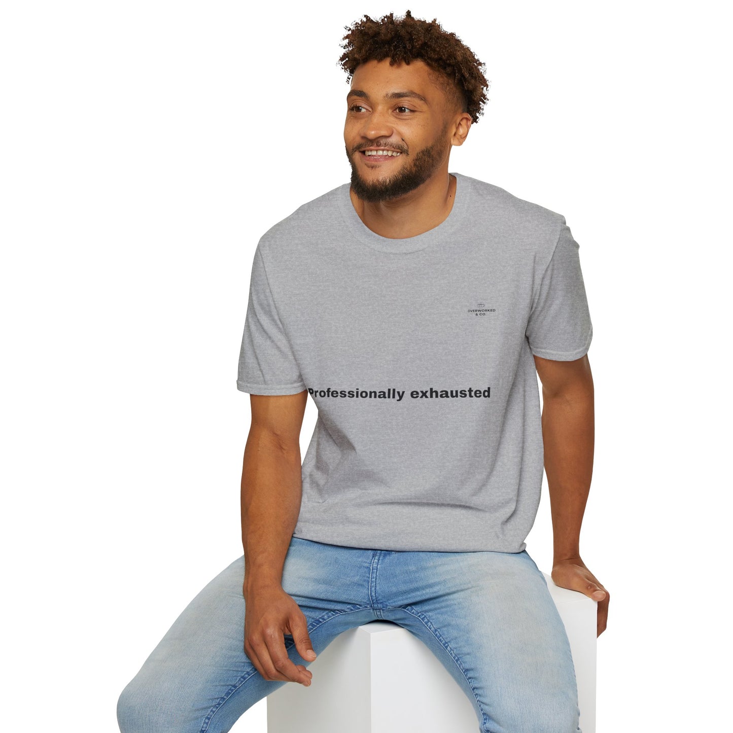Professionally Exhausted Tee – Funny Work Burnout T-Shirt