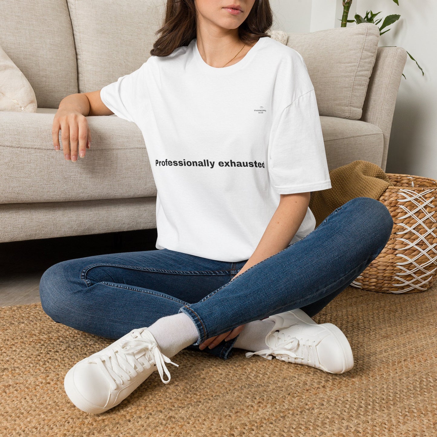 Professionally Exhausted Tee – Funny Work Burnout T-Shirt